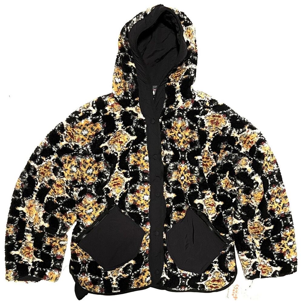 Free People Movement Elevation Jacquard Reversible Jacket Sz L Sherpa Black FPM